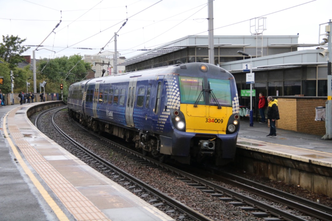 Martin Coles on Train Siding: On this day, 3rd September 2019, Scotrail Alstom Juniper 334009 pauses at Partick heading for Glasgow, of note is the transfers on
the...