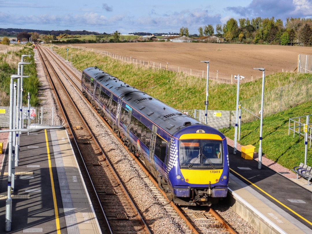 The Jamster on Train Siding: Scotrail 170411 departs Inverness Airport station working 1A28 1801 Inverness to Aberdeen. 25/04/24