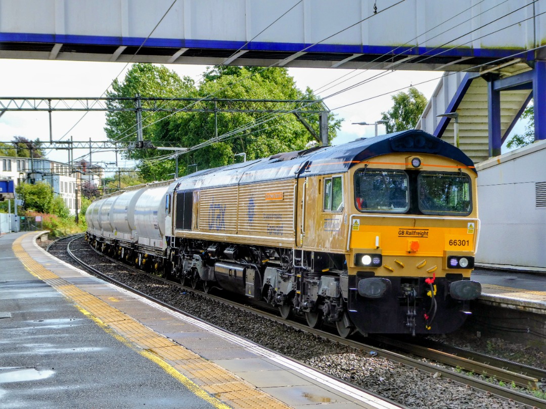 The Jamster on Train Siding: GBRF 66301 crawls through Westerton working 6S45 0715 North Blyth to Fort William alcans. 20/08/24