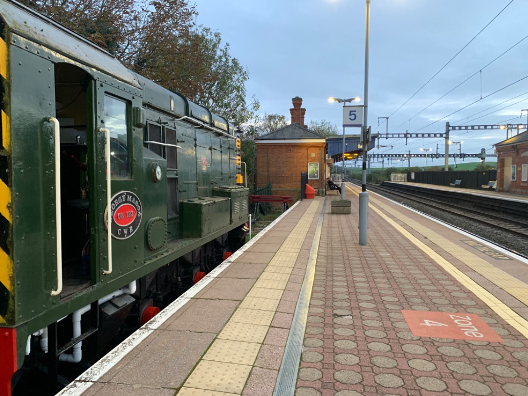 markarlewis on Train Siding: Class 08 George Mason from the Cholsey & Wallingford Railway at Cholsey station heading a test run for the newly restored MarkI
carriage