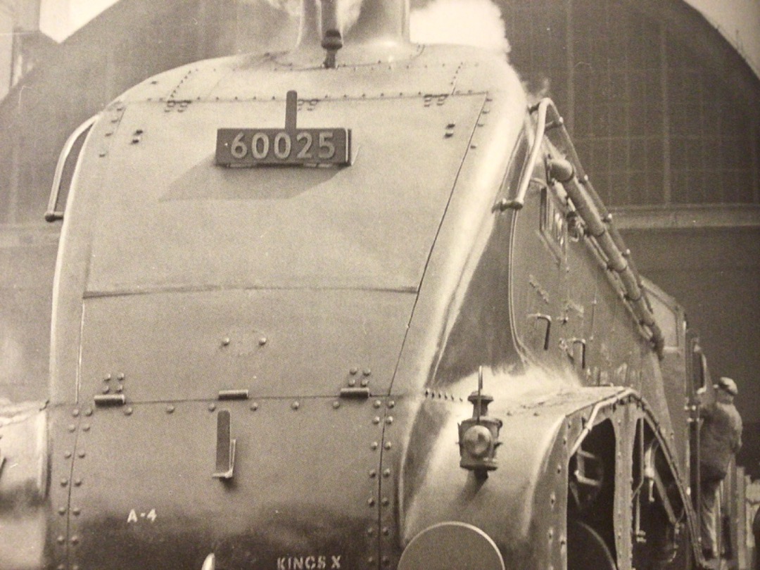 Alex Coomber on Train Siding: An ex LNER Class A4 4-6-2 No. 60025 Falcon of Kings Cross Shed 34A gets ready to leave London Kings Cross Station with a
northbound...