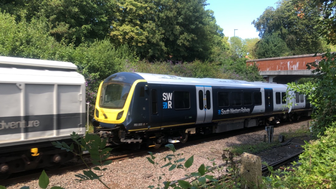 Andrew Brown on Train Siding: GBRf 66742 and 66770 at either end of SWR‘s 701005 passing Winchester on 6X24 Derby Litchurch Lane to Eastleigh. 20/07/20