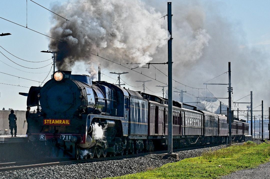 Shawn Stutsel on Train Siding: Steamrail's R711 thunders through Hoppers Crossing, Melbourne with the Eureka Express bound for Ballarat.