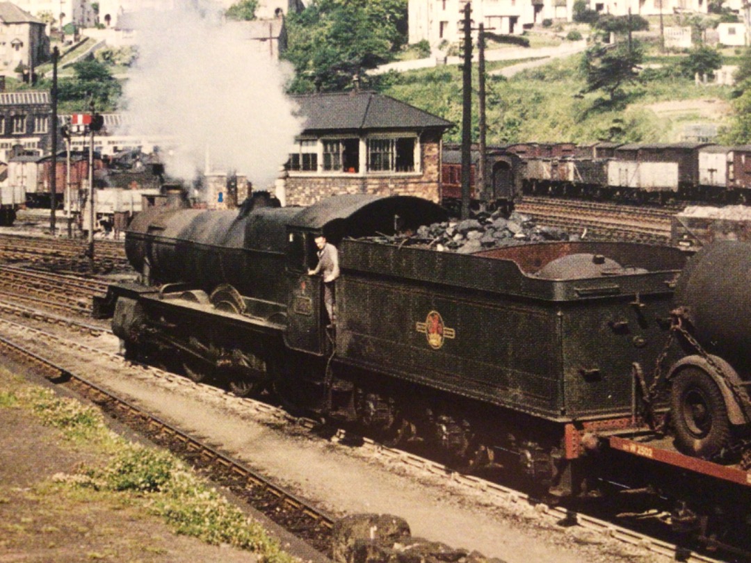 Alex Coomber on Train Siding: A Grange Class 4-6-0 No. 6805 Broughton Grange leaves Truro Station with a down parcels train on 15th May 1959. Immediately behind
the...