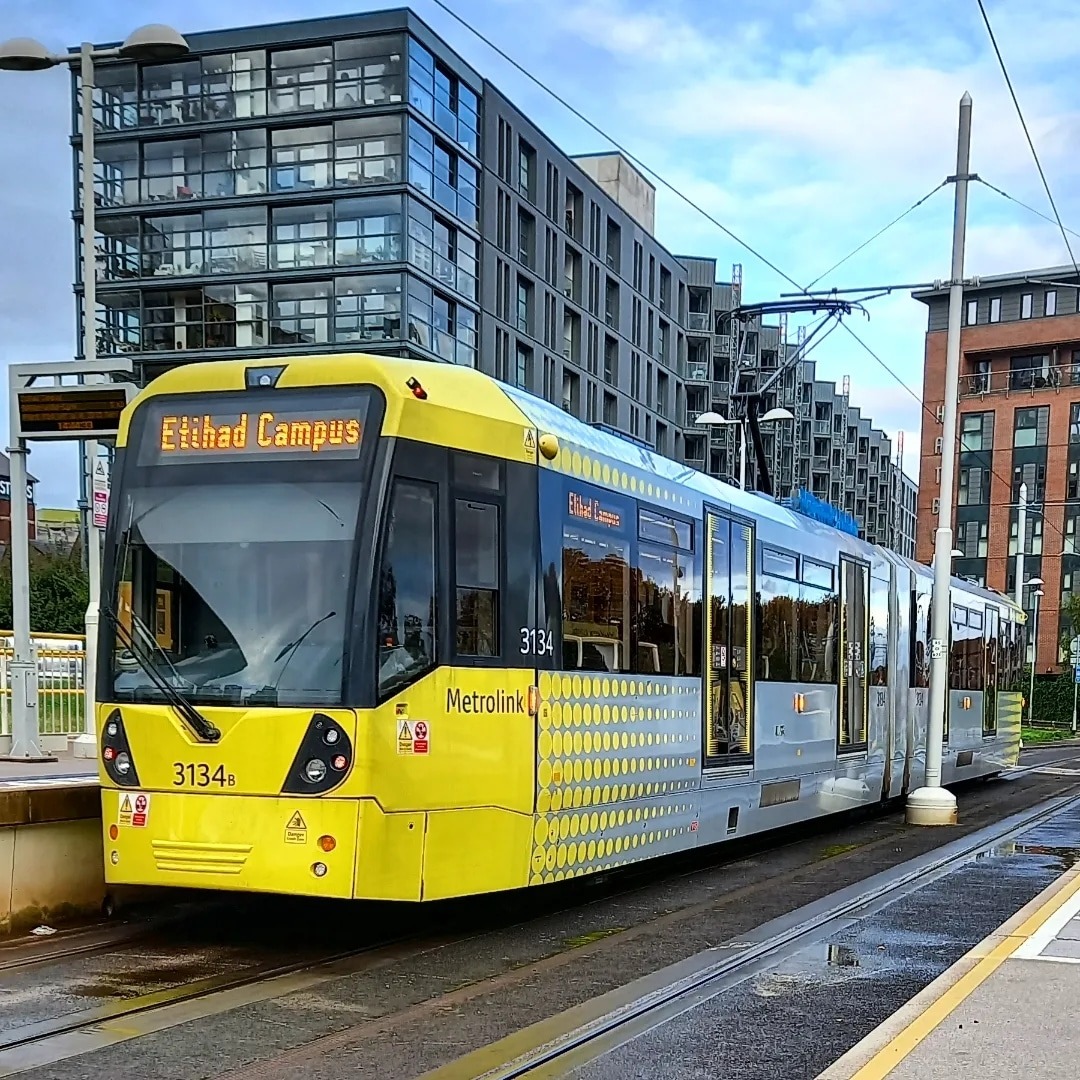 Joel on Train Siding: Manchester Metrolink Bombardier M5000 3134 at New Islington on a service from MediaCityUK to Etihad Campus.