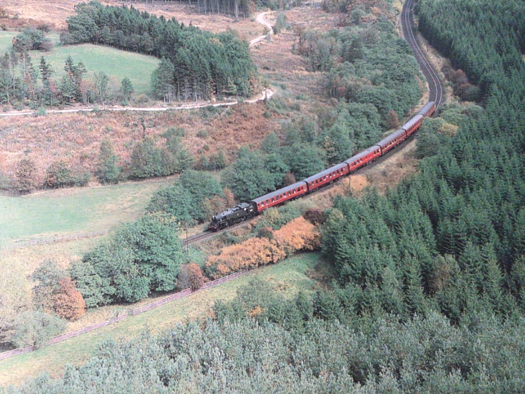 Alex Coomber on Train Siding: The view from Skelton Tower overlooking Newtondale between the eponymous halt and Levisham. The train is headed by a BR Class 4MT
2-6-2...