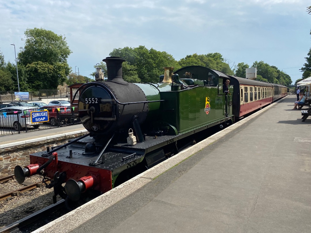 Yrag Sival on Train Siding: GWR 2-6-2 small prairie tank 5552 on passenger duty between Bodmin General and mainline Bodmin Parkway on 31st July 2024. This loco
was...