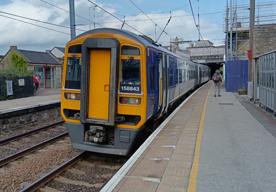 Whistlestopper on Train Siding: Northern class 158/8 No. #158843 calling at Keighley working 2H85 0824 Carlisle to Leeds.