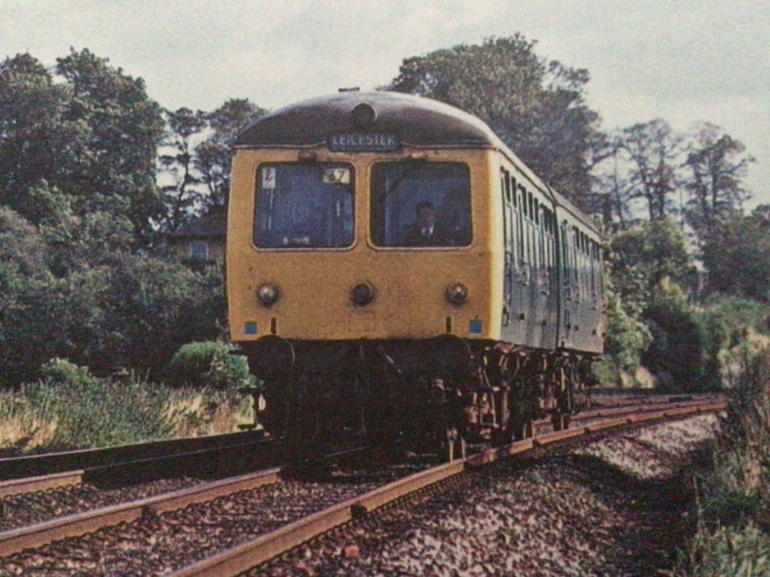 Alex Coomber on Train Siding: A Class 105 DMU leaves Melton Mowbray with a service from Peterborough to Leicester on 1st October 1977.