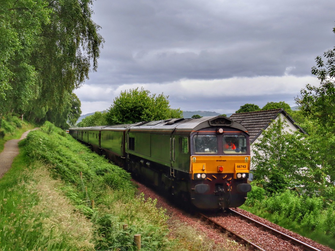 The Jamster on Train Siding: GBRF 66743 approaching Dingwall with the Royal Scotsman working 1H81 0840 Kyle of Lochalsh to Boat of Garten. 10/07/24