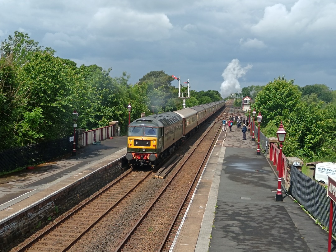 Whistlestopper on Train Siding: LNER A4 No. #60007 "Sir Nigel Gresley' and LSL class 47/4 No. #D1924 "Crewe Diesel Depot" making a stop at
Appleby this morning to take...