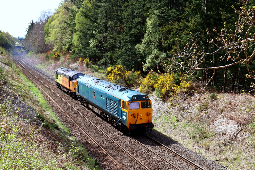 The Jamster on Train Siding: 50050 hauling dead 37116 through Culloden Woods working 0Z11 1425 Inverness to Newcastle. The 50 was sent to rescue the 37 after it
had...