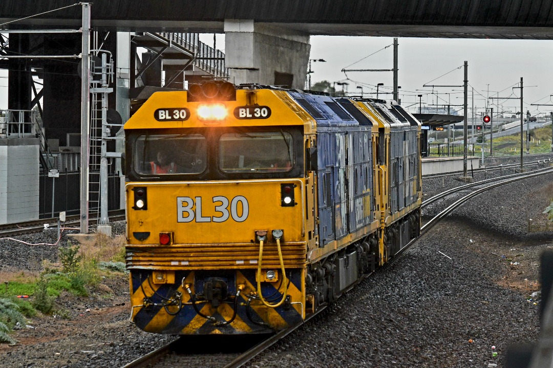 Shawn Stutsel on Train Siding: On a wet and cold afternoon, Pacific National's BL30 and BL26 trundles through Williams Landing, Melbourne, as D736v, Light
Engine...