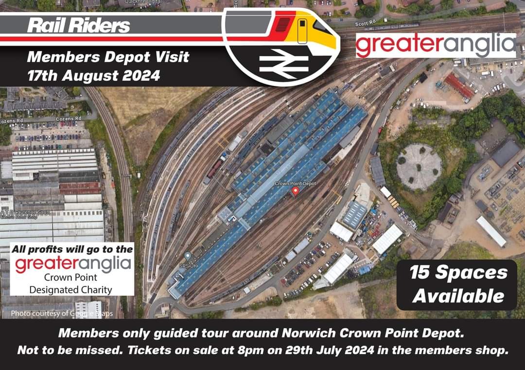 Rail Riders on Train Siding: Our 7th new location to visit in 2024 will be to Greater Anglia's Norwich Crown Point Depot which will take place on the 17th
August.