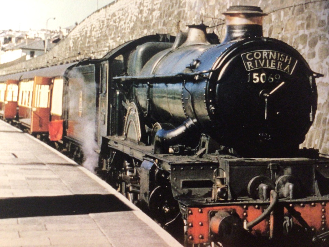 Alex Coomber on Train Siding: Complete with a small alloy headboard. The Cornish Riviera Express waits to depart from Penzance in June 1957 behind a Castle
Class 4-6-0...