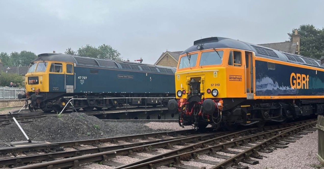 Inter City Railway Society on Train Siding: 47727 " Edinburgh Castle / Caisteal Dhun Eideann" and 57310 standing along side each other in the yard at
Wansford on the...