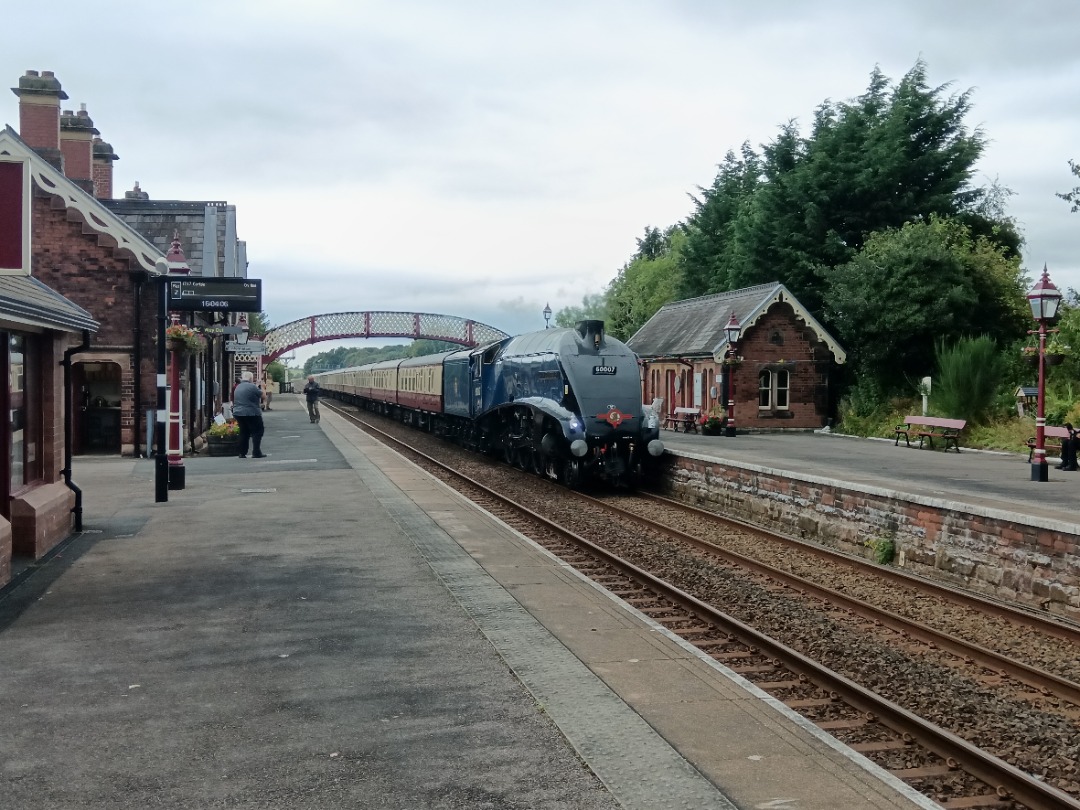 Whistlestopper on Train Siding: LNER A4 No. #60007 "Sir Nigel Gresley' and LSL class 47/4 No. #D1935 "Roger Hosking MA 1925 - 2013" passing
Appleby this afternoon...