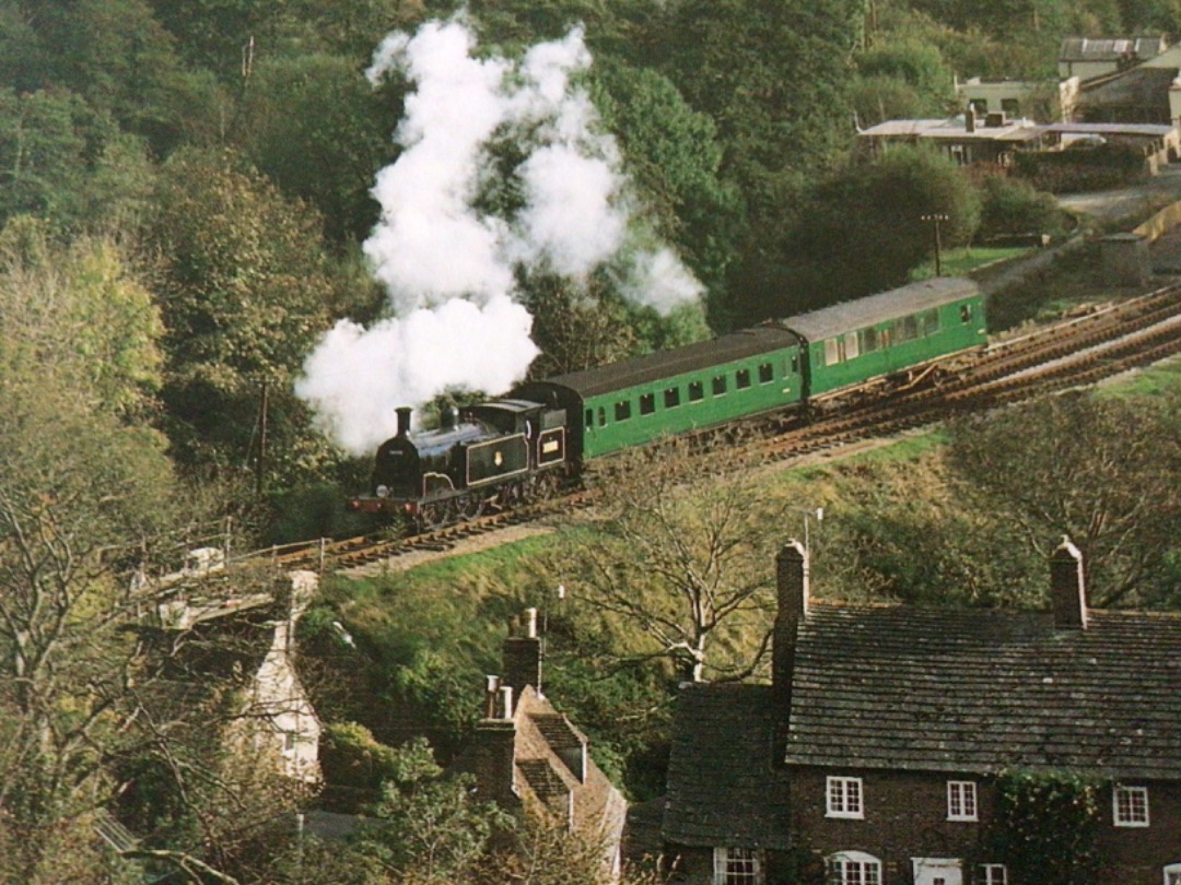 Alex Coomber on Train Siding: A London & South Western Railway M7 0-4-4 tank No. 30053 with a typical branch train is seen from the castle mound at Corfe
with a train...