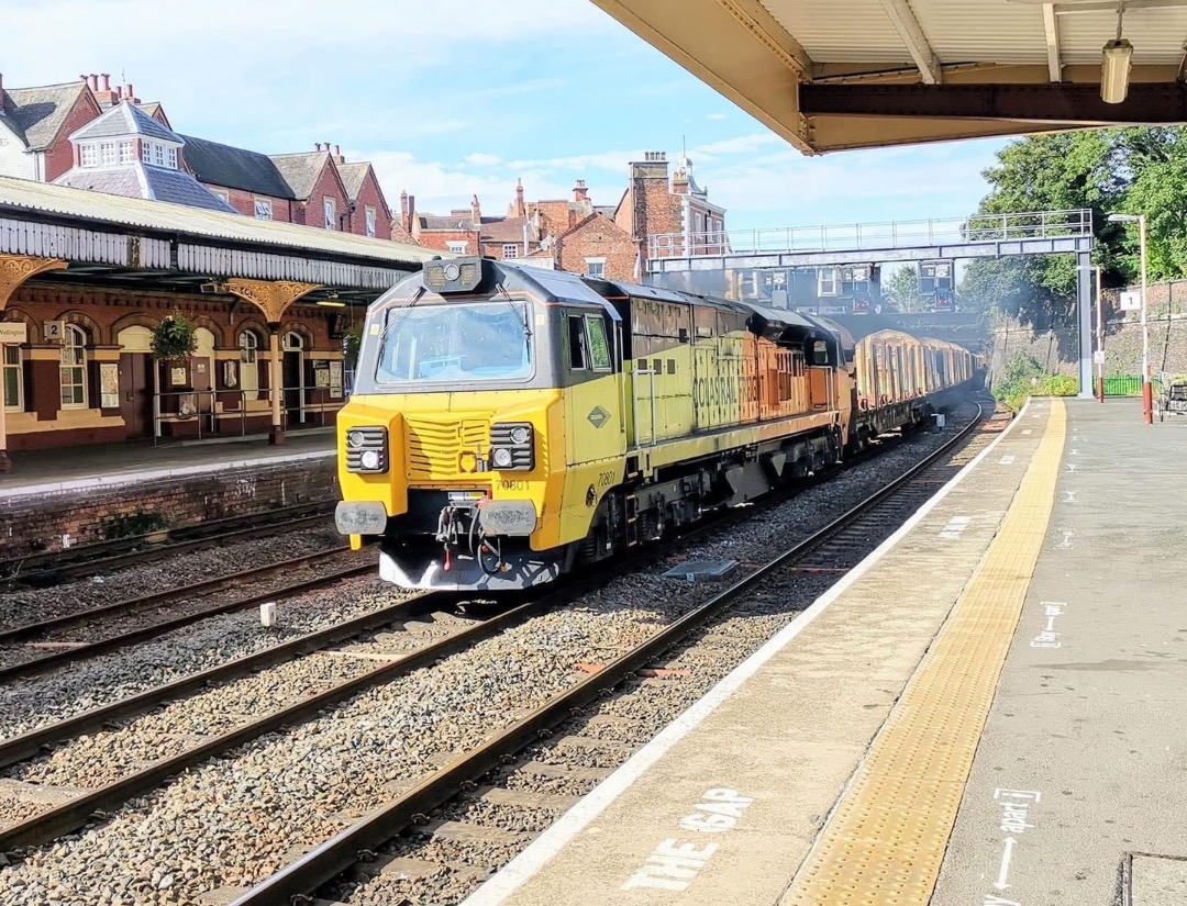 Inter City Railway Society on Train Siding: 70801 powers through Wellington (Salop) station on the Chirk to Carlisle logs.