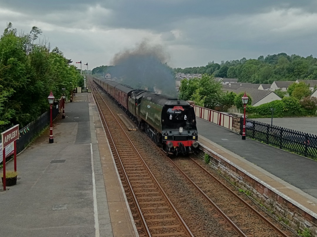 Whistlestopper on Train Siding: SR Battle of Britain class No. #34067 "Tangmere" passing Appleby this afternoon working the return leg of 'The
Dalesman' railtour as...