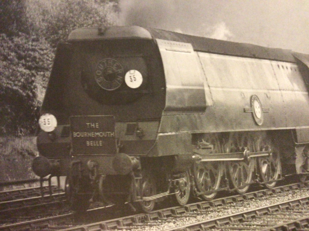 Alex Coomber on Train Siding: The Bournemouth Belle hauled by air smoothed Merchant Navy Class 4-6-2 No. 21C15 Rotterdam LIoyd passes through Winchfield in
Hampshire...