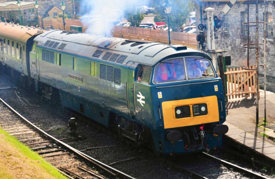 Michael Gates on Train Siding: D1015 'Western Champion' leaves Swanage with plenty of smoke on the 10th May 2024 (Nikon D300).