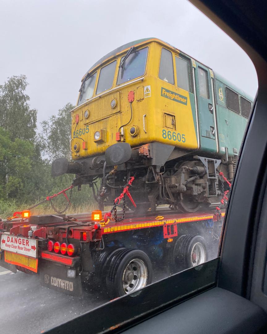 Luke Thompson on Train Siding: Class 86 being transported on the M18 after leaving DB Cargo. #class86 #Truck #photo #diesel #DBCargo