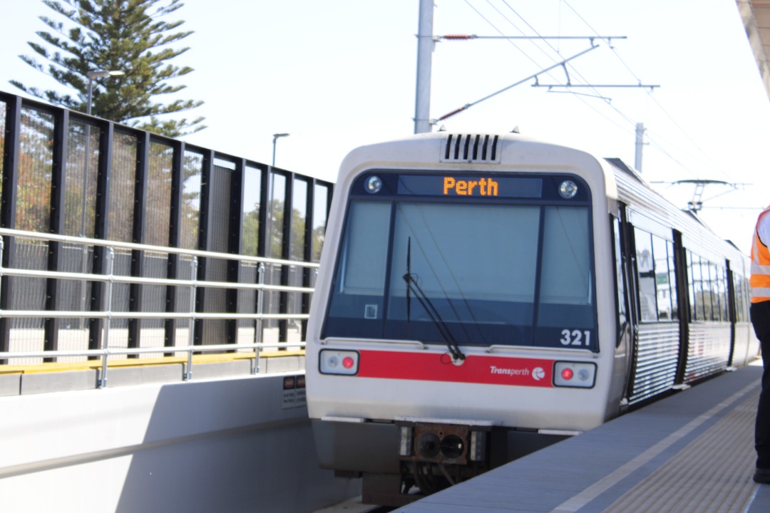 Gus Risbey on Train Siding: TransPerth "A" Series EMU set 21 seen on a Perth bound Midland line train at the new Bayswater Station.