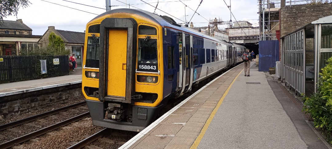 Hardley Distant on Train Siding: CURRENT: 158843 stands at Keighley Station today with the 2H85 08:24 Carlisle to Leeds (Northern) service.