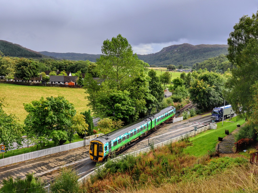 The Jamster on Train Siding: Scotrail 158719 crossing the Level Crossing at Garve while working 2H85 1335 Inverness to Kyle of Lochalsh. 10/09/24