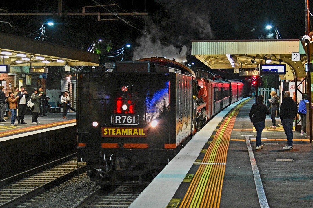 Shawn Stutsel on Train Siding: Steamrail's R761 is seen running tender first, rolls through Newport Station, Melbourne returning to the Newport Workshops,
running as...