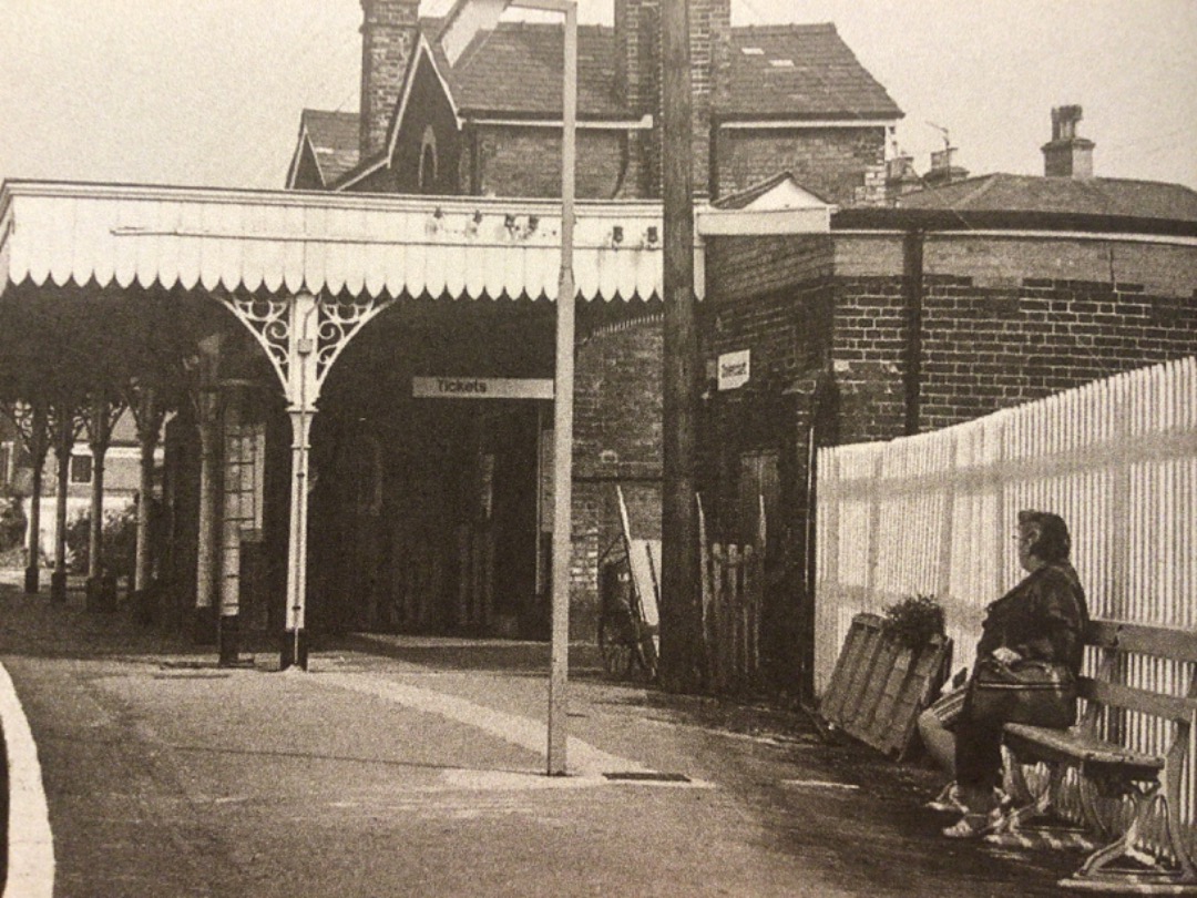 Alex Coomber on Train Siding: A Single Passenger waits at Dovercourt Station in Essex for the train to Manningtree on 7th September 1976.