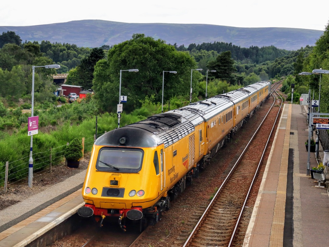 The Jamster on Train Siding: Network Rail 43013 on the rear of the New Measurement Train passing through Carrbridge as it makes a rare visit to the Highlands
working...