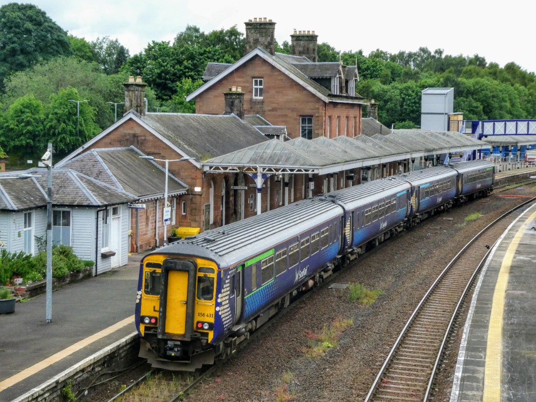 The Jamster on Train Siding: Scotrail 156431 and 156513 wait for departure at Dumfries to work 1L58 1950 to Glasgow Central. 26/05/24