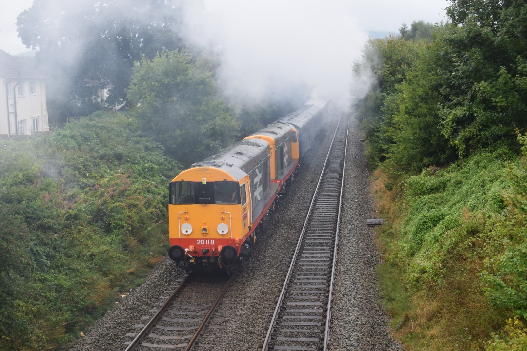 Hardley Distant on Train Siding: CURRENT: 60532 'Blue Peter' (Front - 1st Photo) and 20118 & 20132 (Rear - 2nd Photo) pass through Rhosymedre near
Ruabon today with...