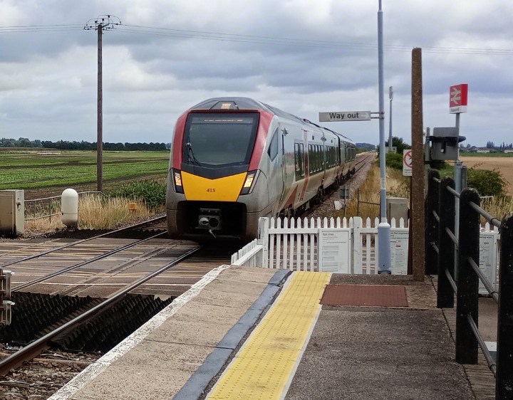 Hardley Distant on Train Siding: CURRENT: 755415 passes through Shippea Hill Station today with the 1K73 11:27 Norwich to Stansted Airport (Greater Anglia)
service.