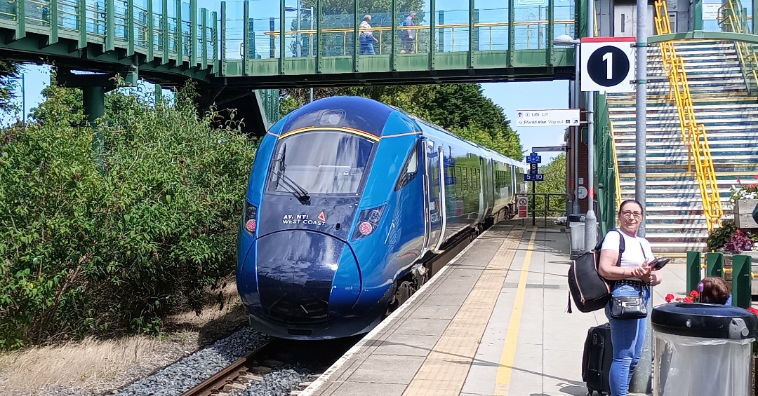 Hardley Distant on Train Siding: CURRENT: 805004 departs from Prestatyn Station today with the 1A42 13:15 Bangor to London Euston (Avanti West Coast) service.