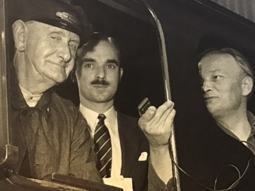 Alex Coomber on Train Siding: The driver of a Class A4 4-6-2 No. 60017 Silver Fox being interviewed by the press at London Kings Cross Station prior to
departing with...