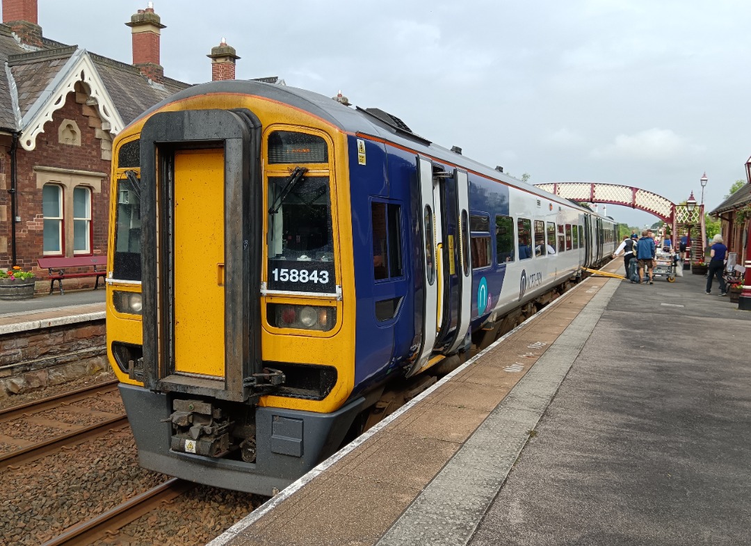 Whistlestopper on Train Siding: Northern class 158/8 No. #158843 calling at Appleby working 2H85 0824 Carlisle to Leeds.