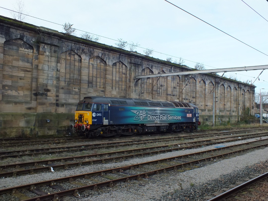 Whistlestopper on Train Siding: A regular sight in the sidings to the west of Carlisle station in recent years, Direct Rail Services 57307 'Lady
Penelope' was ticking...