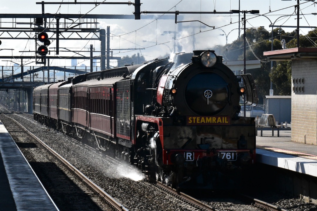 Shawn Stutsel on Train Siding: Steamrail's R761 races through Laverton, Melbourne with 8197, Eureka Express bound for Ballarat via Geelong...