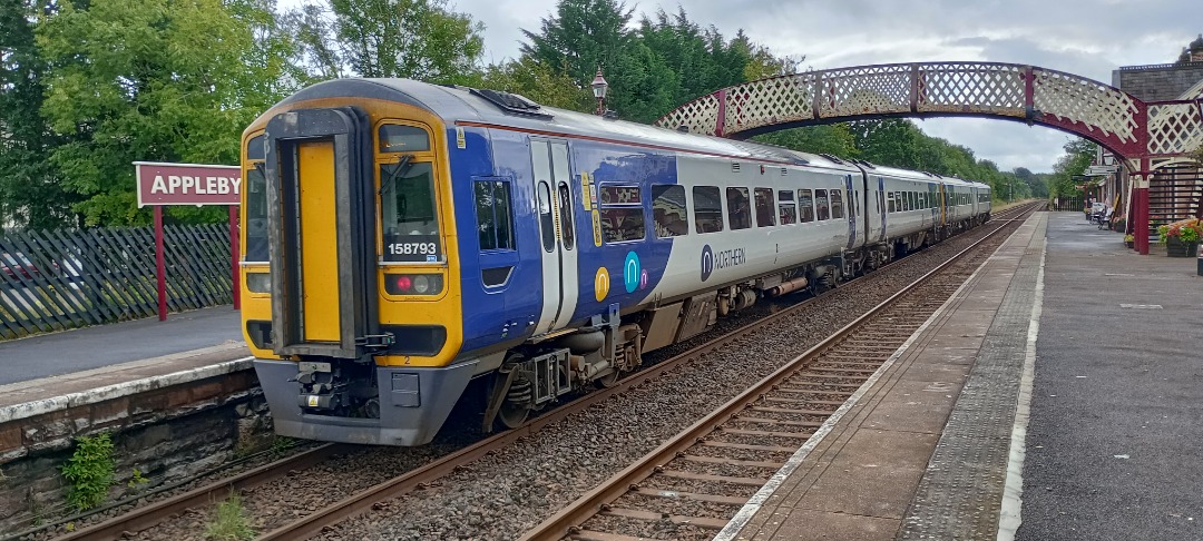 Hardley Distant on Train Siding: CURRENT: 158848 (Front - 1st Photo) and 158793 (Rear - 2nd Photo) call at Appleby Station today with the 2H89 10:58 Carlisle to
Leeds...