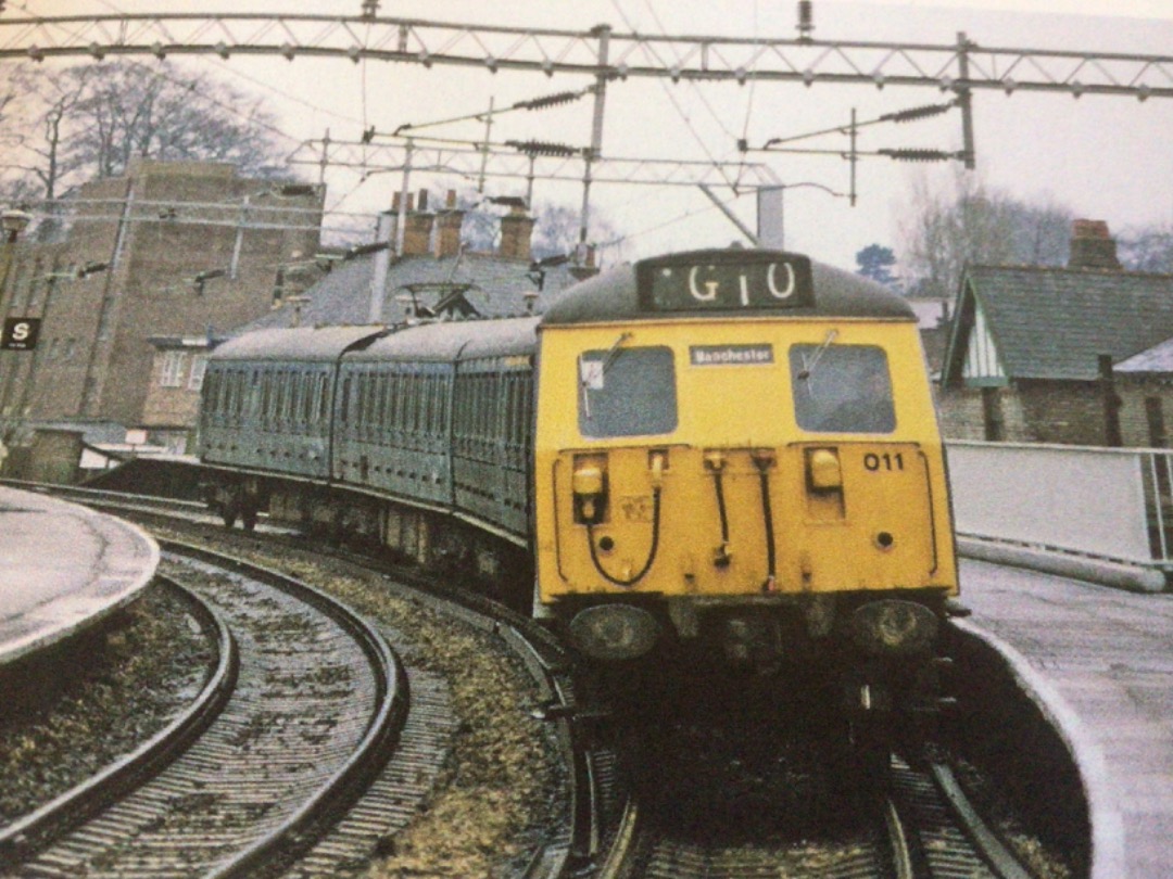 Alex Coomber on Train Siding: A Class 304. No 011 arrives at Cheadle Hulme with a service to Manchester Piccadilly on 21st January 1978.