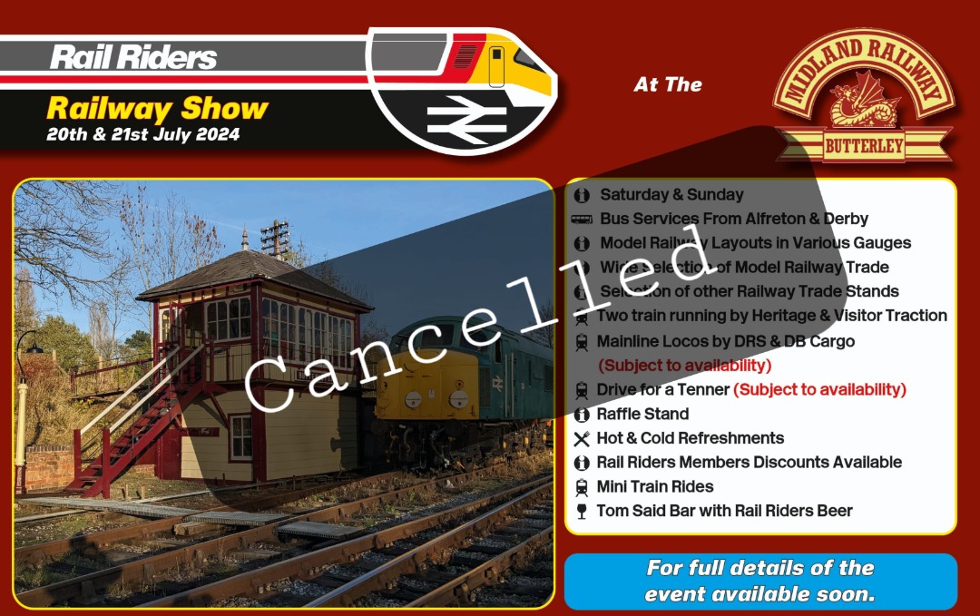 Rail Riders on Train Siding: Unfortunately due to multiple factors we have had to make the difficult decision not to proceed with the Rail Riders show that was
planned...