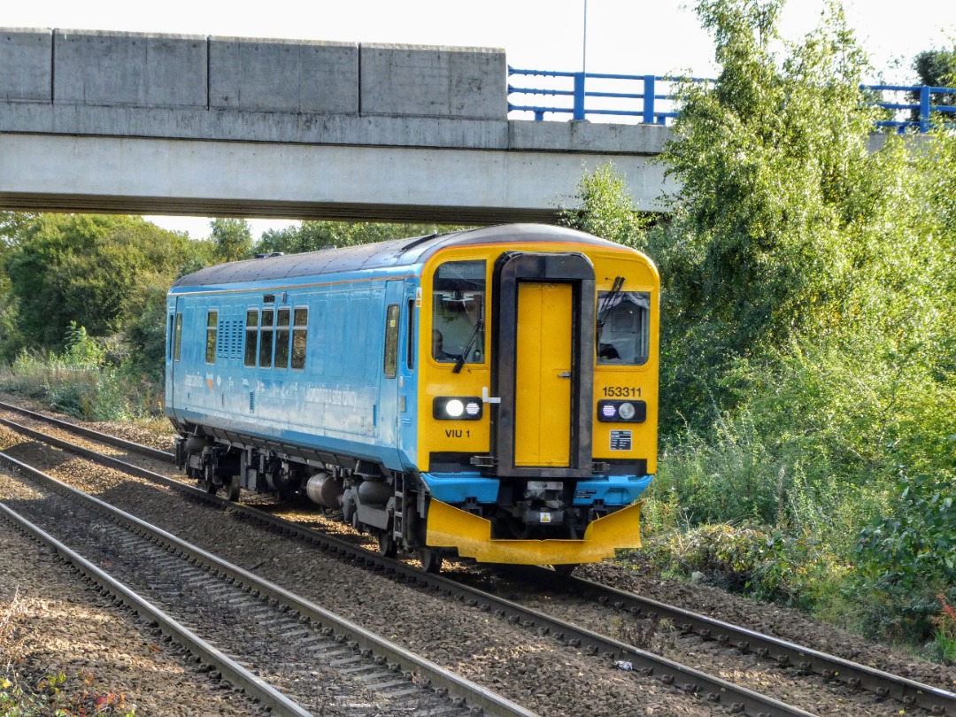 The Jamster on Train Siding: Network Rail dogbox 153311 passes the Metro Centre working 2Q60 1127 Newcastle to Derby via Carlisle 04/10/24