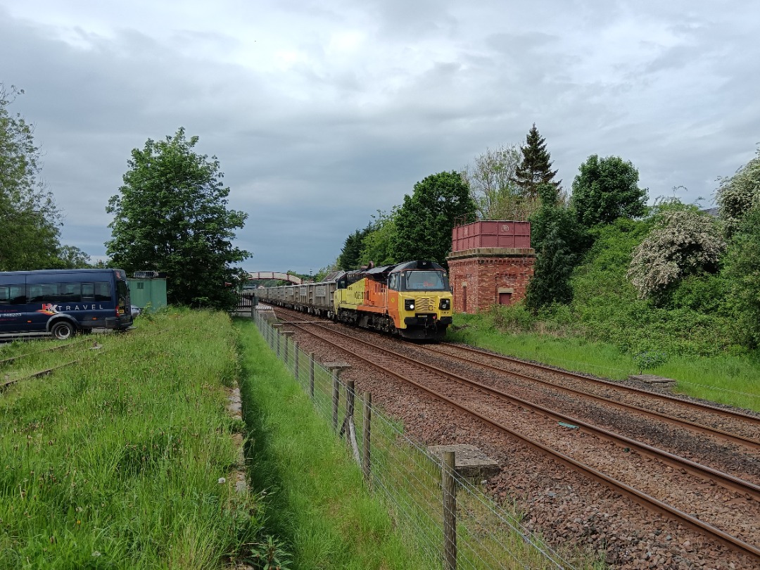 Whistlestopper on Train Siding: Colas Rail class 70/8 No. #70809 passing Appleby this afternoon working 6E41 1131 Carlisle New Yard to Dewsbury Colas.