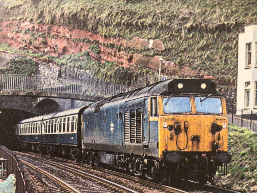 Alex Coomber on Train Siding: A Class 50. 50015 emerges from Kennaway Tunnel as it approaches Dawlish on 1st April 1978.