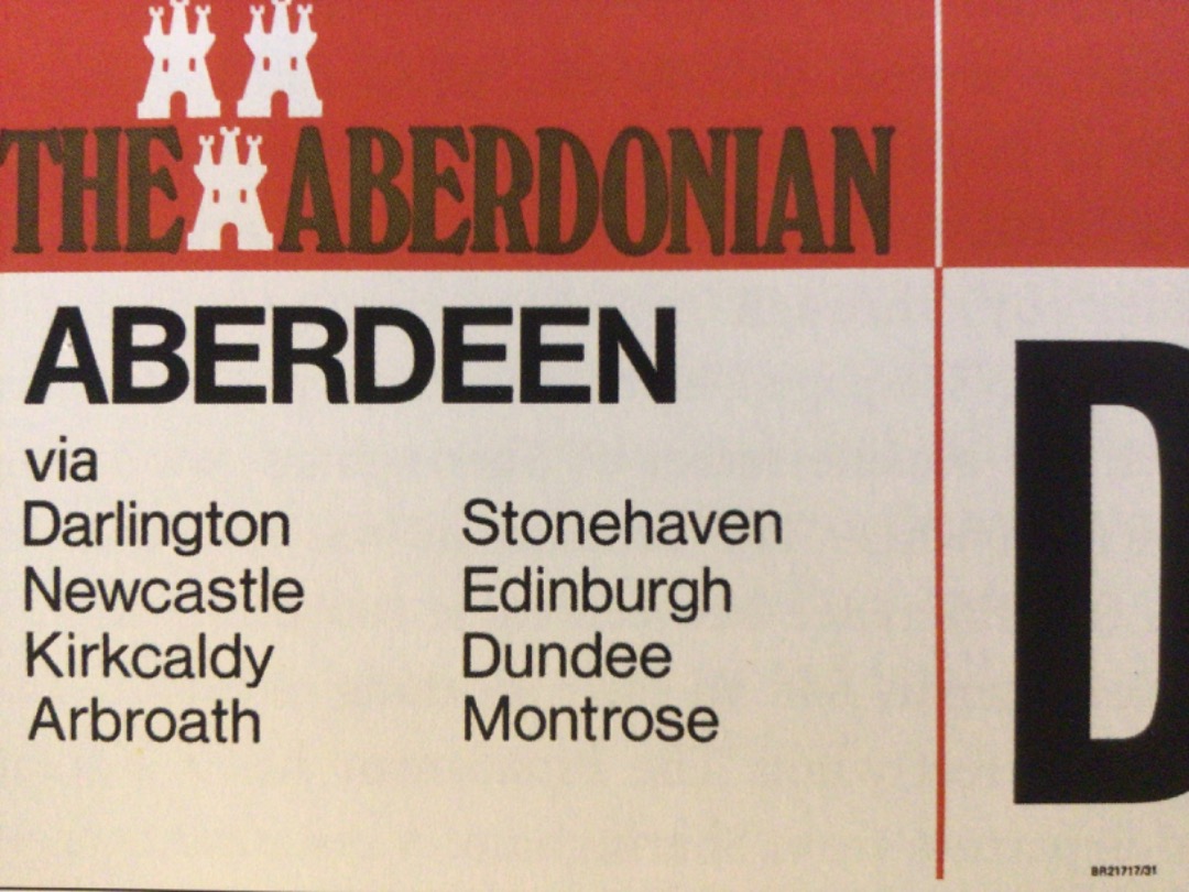 Alex Coomber on Train Siding: A coach window sticker for the daytime The Aberdonian in the latter days of diesel haulage.