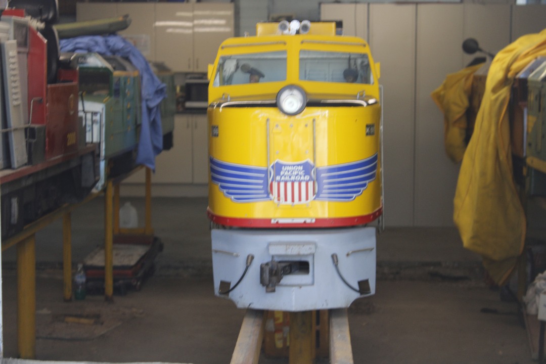 Gus Risbey on Train Siding: Union Pacific 7 1/4" gauge locomotive X56 sitting in the diesel sheds after preperation for running tomorrow, built by John
Smith and very...