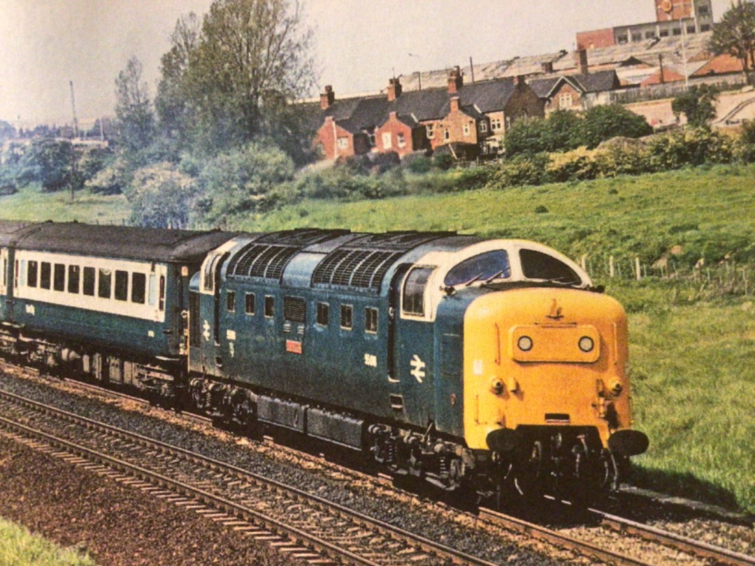 Alex Coomber on Train Siding: A Class 55 Deltic. 55018 Ballymoss passes Newark with the 12:34 PM from Hull to London Kings Cross on 16th May 1981.